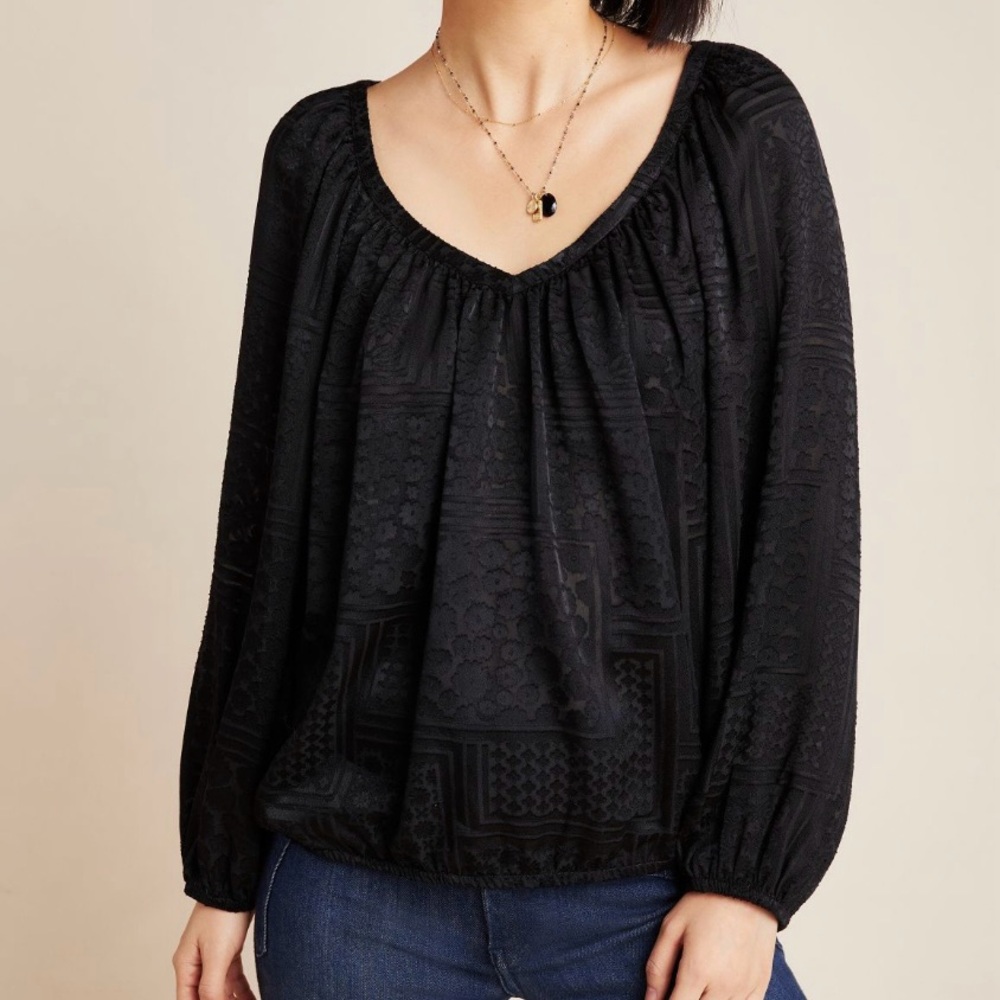 Anthropologie Maeve Madeira Burnout Satin Blouse. Size Medium